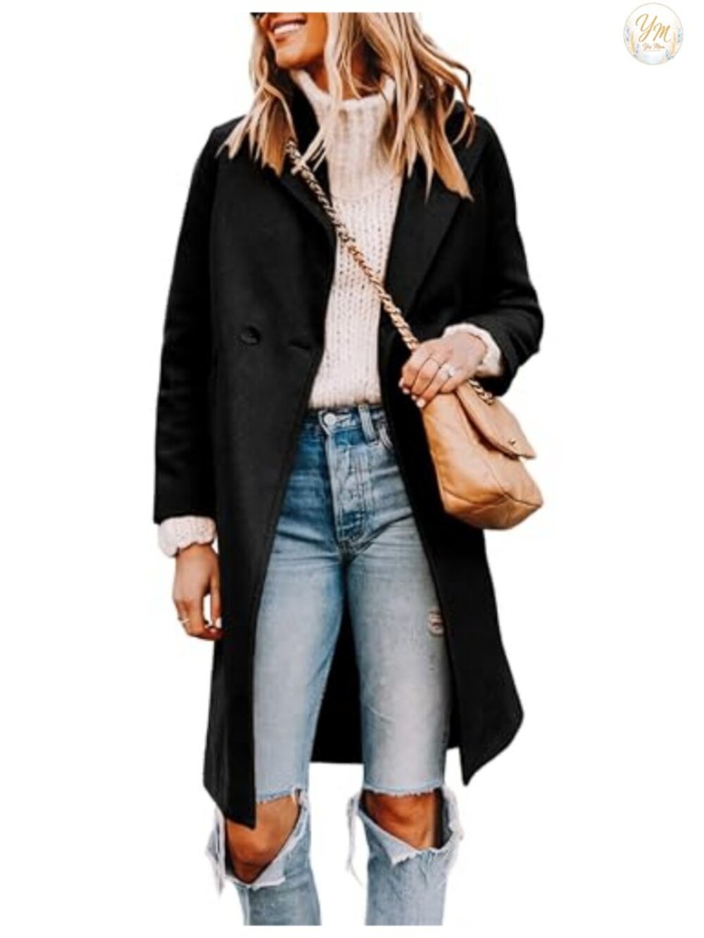 Wool Blend Pea Coat Women Long Trench Jacket